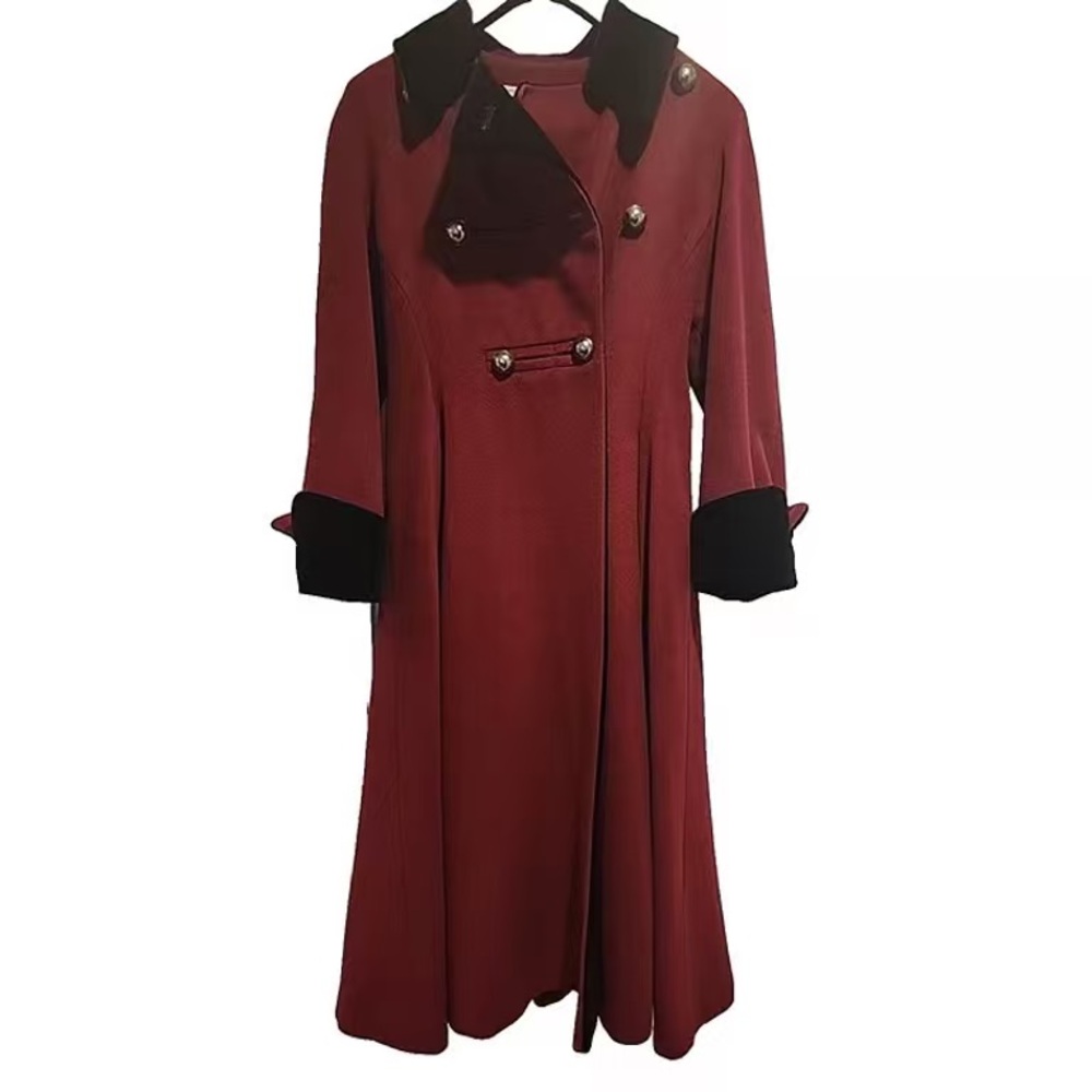 Saks Fifth Avenue Burgundy and Black Trench Coat